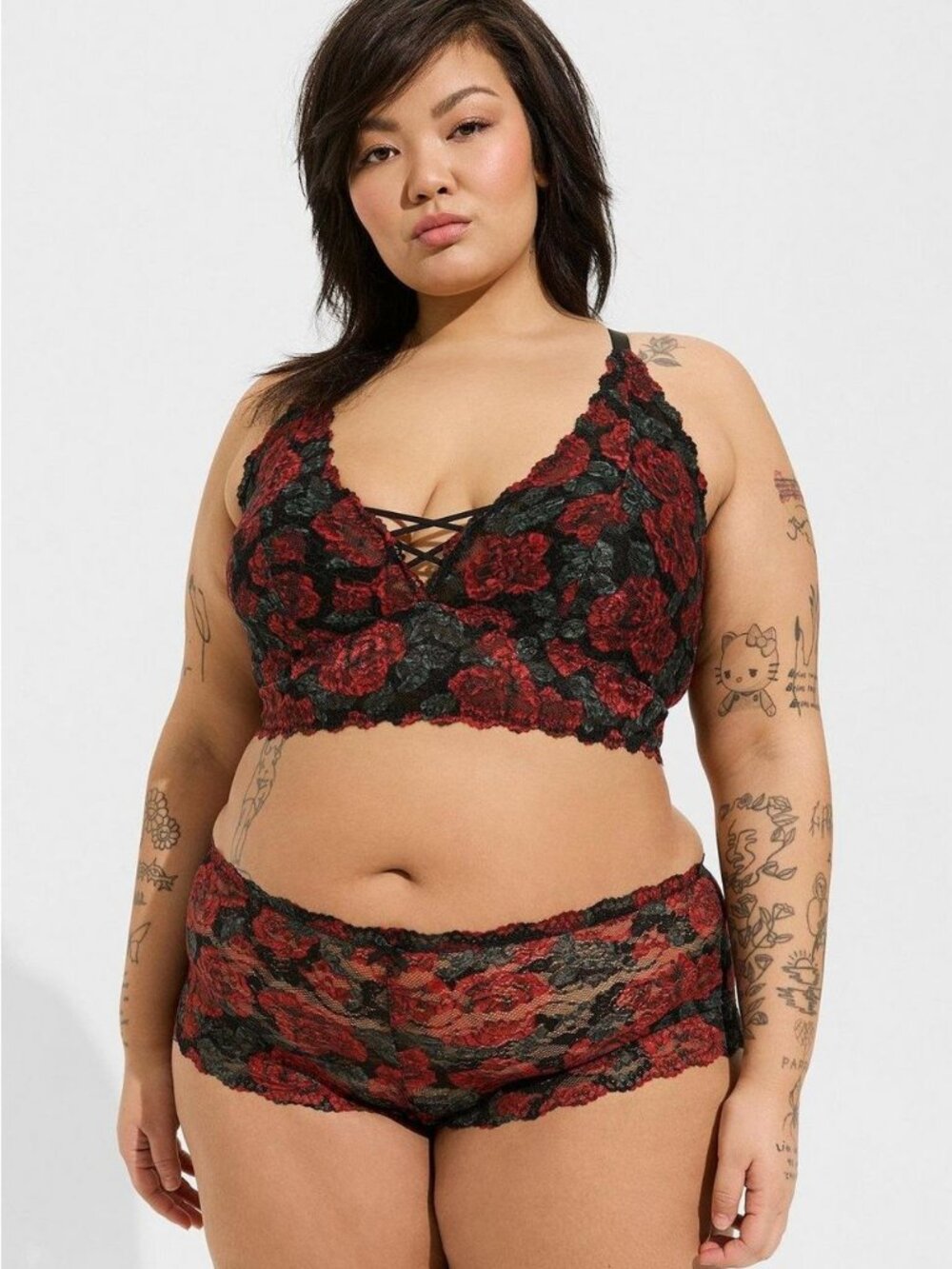 Torrid Red Floral Lace Bralette and Mid-Rise Cheeky Panty Set